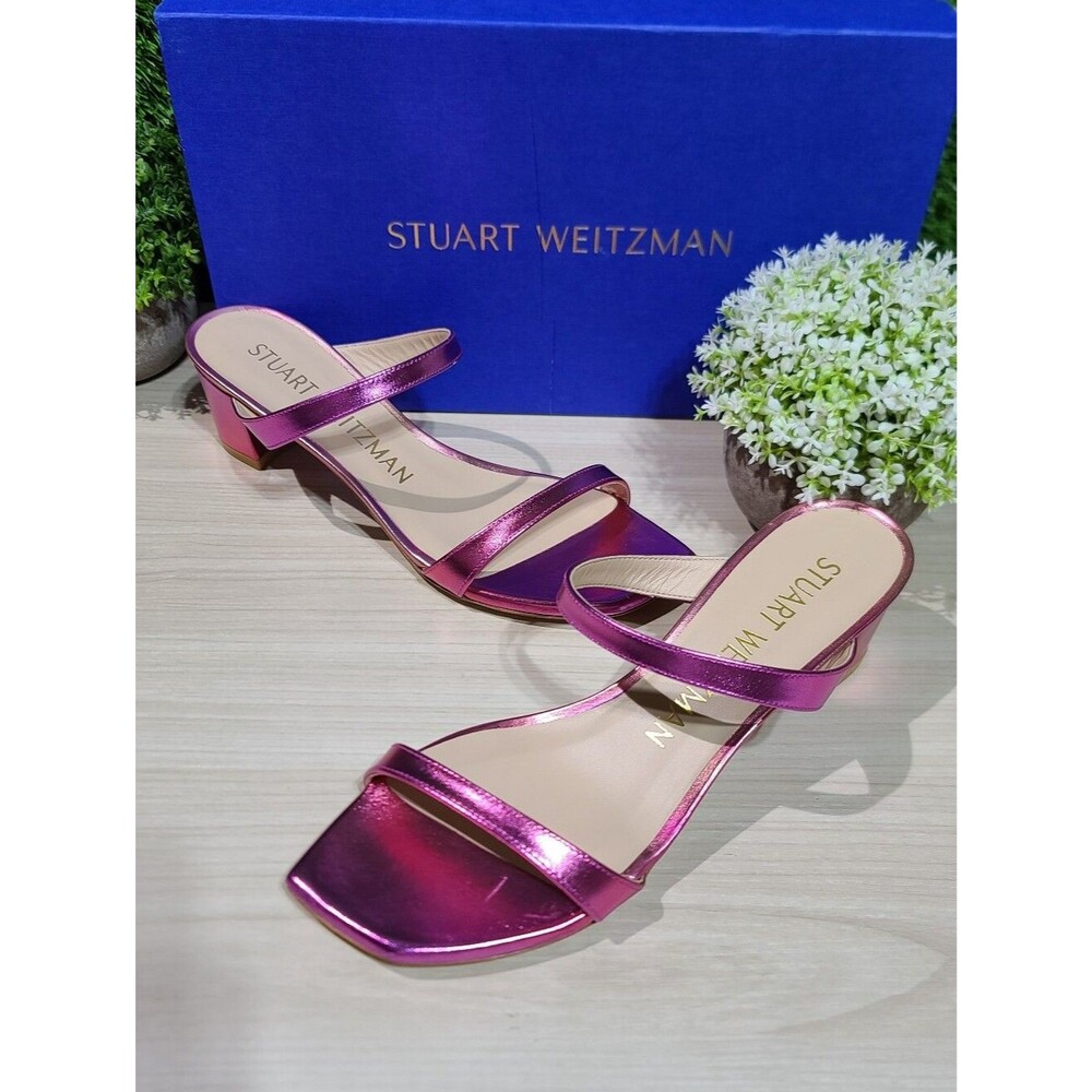 Stuart Weitzman Aleena 50 Block Slides - Hot Pink Multi US 7.5 B